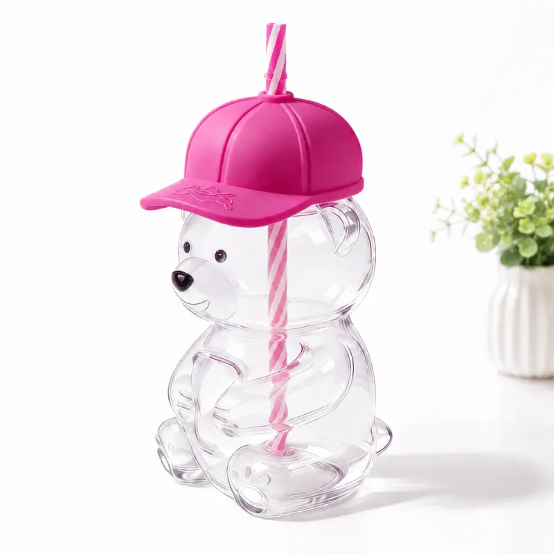Sealed straw beverage cup, cartoon teddy bear drinking cup, household reusable water cup, suitable for daily brewing of various flavored drinks at home, early summer drinking utensil, with a soft appearance and a tight cup lid that is not easy to spill.