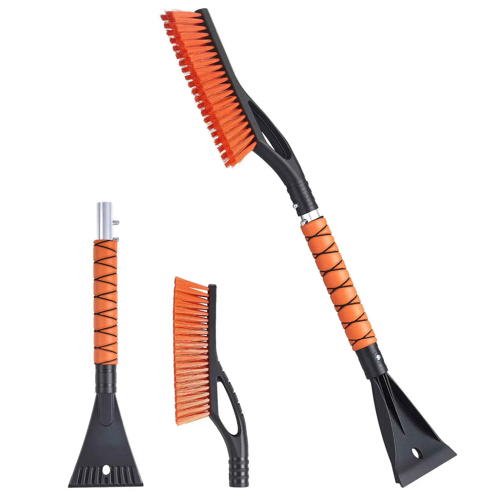 Snow Brush and Ice Scrapers for Car Windshield, 27-inch Aluminum Snow Scraper Removal Tool with Foam Grip & Scratch-Free Bristles, Detachable and Easy-to-Carry for Cars, Trucks, SUVs, RVs