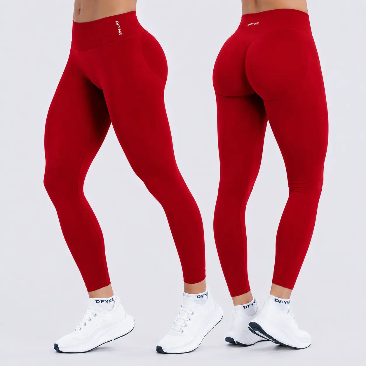 DFYNE Women's Seamless Low-Rise 9-in Yoga Leggings - 3-Segmented Waist Scrunch, Peach Butt Lifting, High-Stretch Sports Workout Pants (Leggings Women for Gym & Yoga Use)