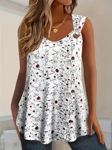 【Plus Size】 Ditsy Floral Print Tank Top, Casual Sleeveless Top for Summer, Women's Plus Clothing for Daily Wear