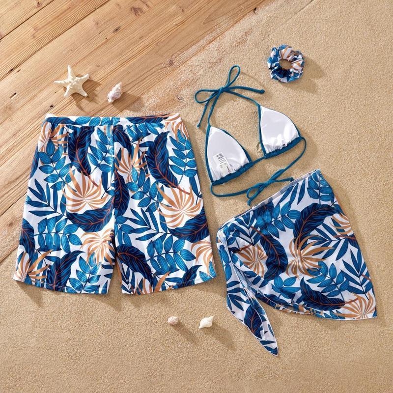 PatPat Blue Matching Couple Swimwear Bikini and Swim Trunks Set