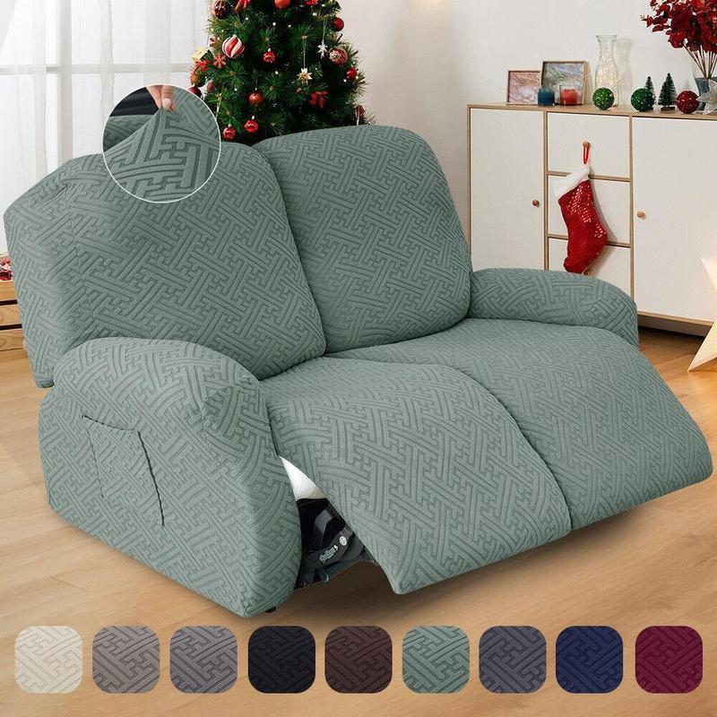 1/2/3 Seater Solid Color Elastic Washable Recliner Cover, Stretch Jacquard Armchair Covers Couch Slipcover With Pocket for Home Living Room Office