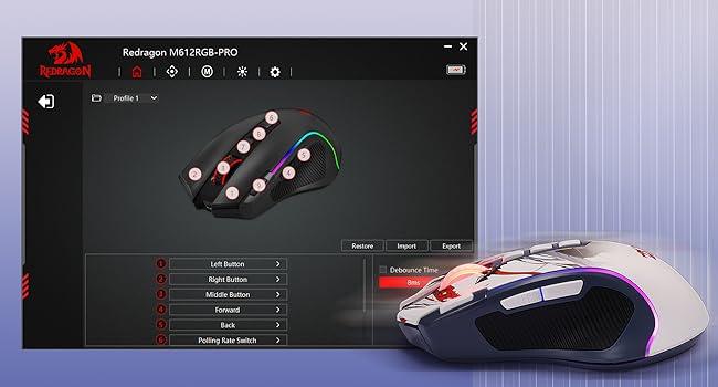 Redragon M612AK PRO RGB Gaming Mouse, 8000 DPI Wired/Wireless Optical Mouse with 9 Programmable Buttons & 7 Backlit Modes, BT & 2.4G Wireless, Software Supports DIY Keybinds Rapid Fire Button