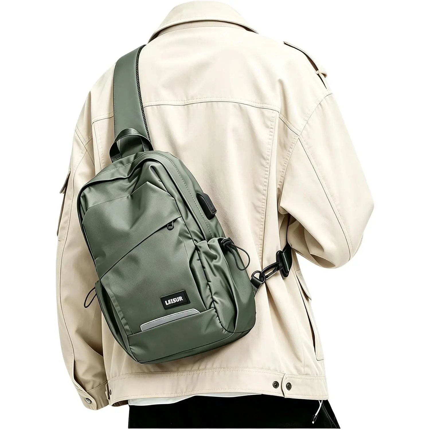 Crossbody Sling Backpack Sling Bag Travel Hiking Chest Bag Daypack Green | Small Hiking bag,Multi-compartment storage,Water-resistant,Breathable  pad,Reversible adjustable  strap