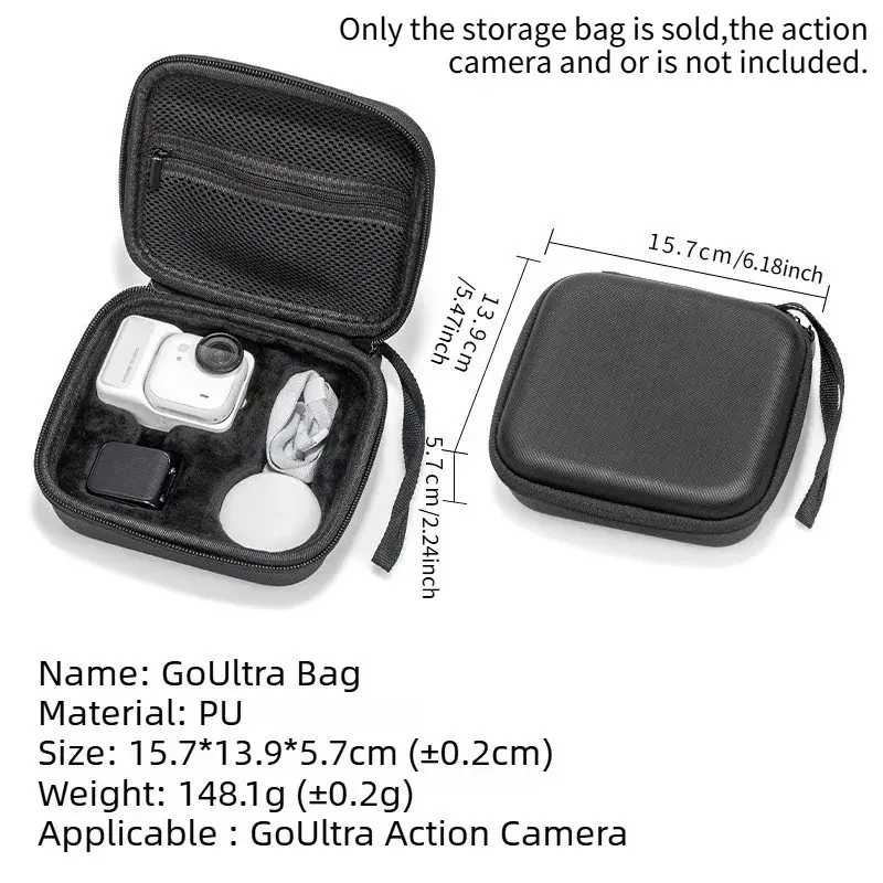 For Insta360 Go Ultra Storage Bag with Carabiner PU Velvet Action Camera Full Accessories Set Bag Travel Portable Carrying Box Camera Bags