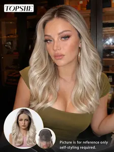 Topshe 13x6 HD Skin Melt Transparent Lace Front Wig, Viral Dark Root Ombre Platinum Blonde Soft Loose Water Wave Long Curly Wig, Hand Tied Realistic Hairline, Wear & Go Glueless No Bleach, Silky Tangle Free Heat Resistant Synthetic Hair, Game-Changer Infl