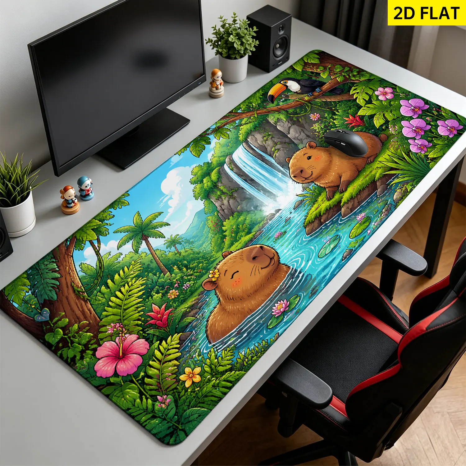 Extra Large Tropical Rainforest Capybara Mouse Pad,Non Slip Rubber Pad,Desktop Decoration Drotection Pad,Washable,Lock Edge Multi Size,Premium Multipurpose Mousepad For Home,Office,Gift for Family and Friends