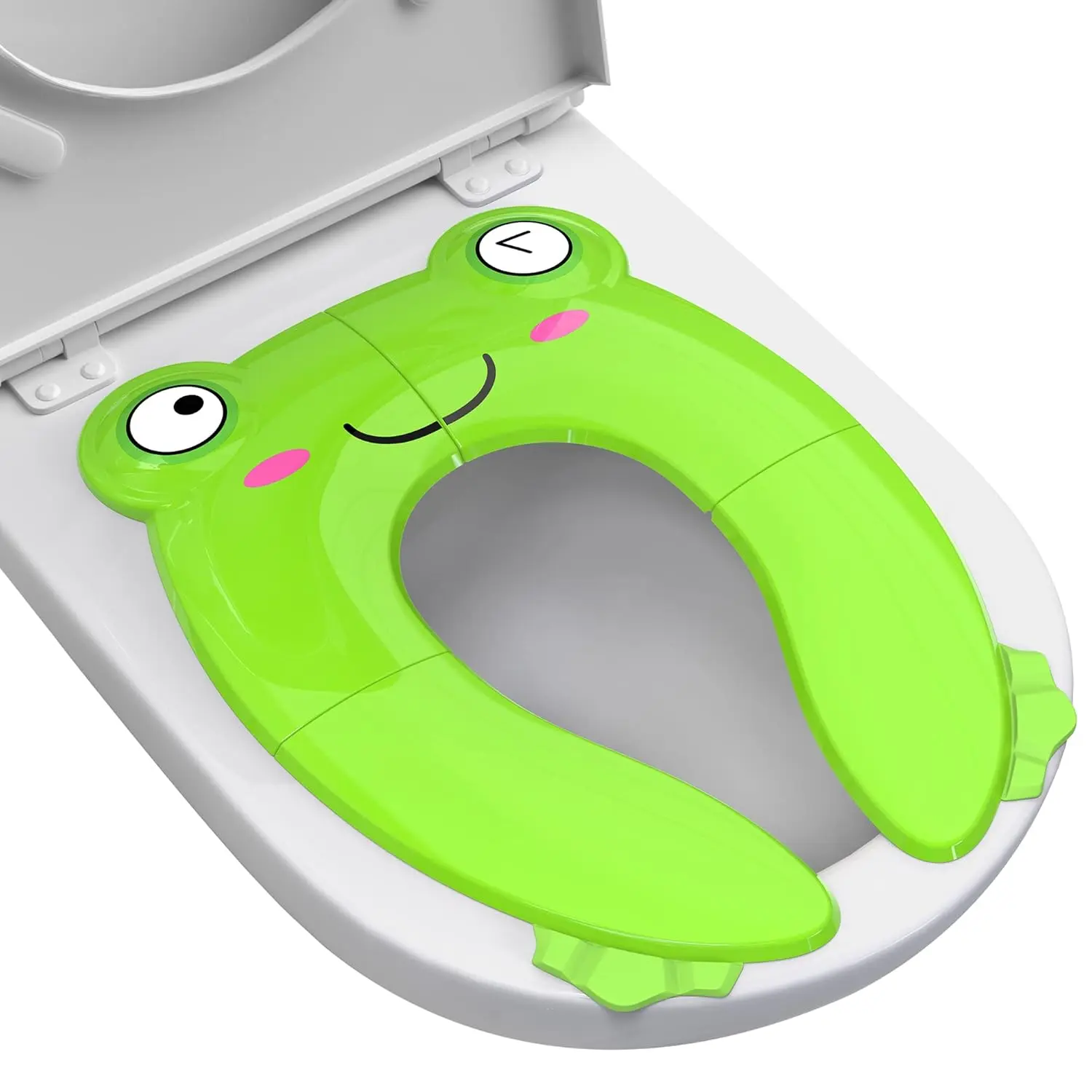 Portable Potty Seat  Toddler Travel - Foldable Non-Slip Potty Training Toilet Seat Cover  Boys Girls, Baby Kids with Drawstring Bag (Green Frog)