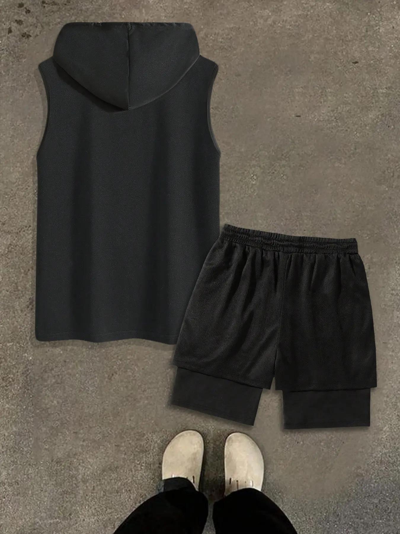 Men's Hooded Vest and Shorts Set, Stylish Summer for Casual Wear, Comfortable Active Wear for Sports and Leisure, Summer Athletic Wear, Casual Gym Wear