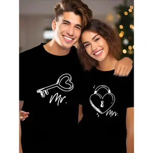 Couple 100% Crew Neck Print T-Shirt, This Is Our Anniversary Celebration Wedding Couple Couple Pattern, Suitable for All Seasons, Machine Washable, Suitable for Couples, Dating, Home, Daily, Casual, Anniversary, Gifts, Regular Fit