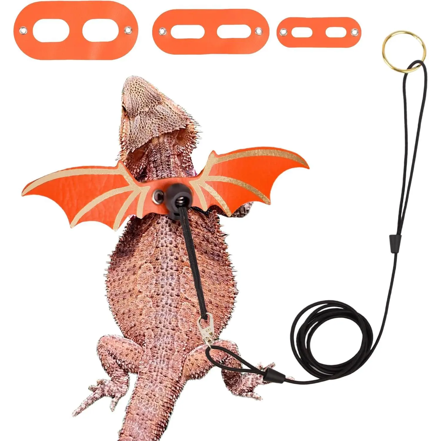 Bearded Dragon Leash and Harness Set - 3-Pack Adjustable Cool Bat Wing Reptile Vest for Small Lizards Outdoor Walking