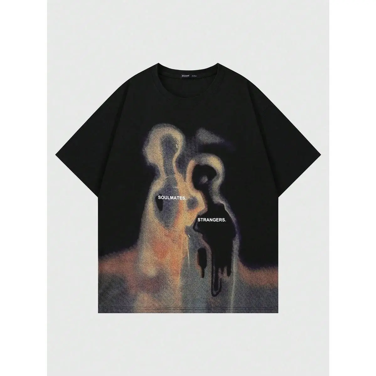 ROMWE MEN Street Life Spring/Summer Casual Graphic Men'S Vintage Street Silhouette Thermal Imaging Figure Print Short Sleeve T-Shirt, Summer, 2000S Style