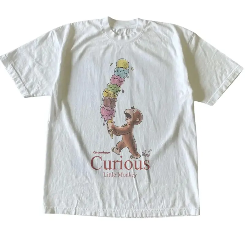 Curious George Little Monkey T-Shirt, Animal Tee, Cartoon Tshirt, Gifts Shirt, Unisex Vintage Graphic Tees Gothic Grunge Y2k Emo Scene Amity Affliction Style Clothes Men Women Streetwear Summer Menswear Tops