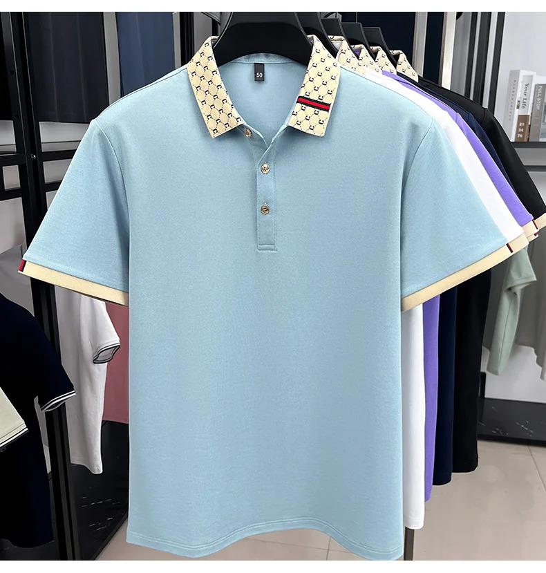 Fashion luxury brand short sleeve polo shirt men new personalized letter color blocked-end casual breathable lapel T-shirt