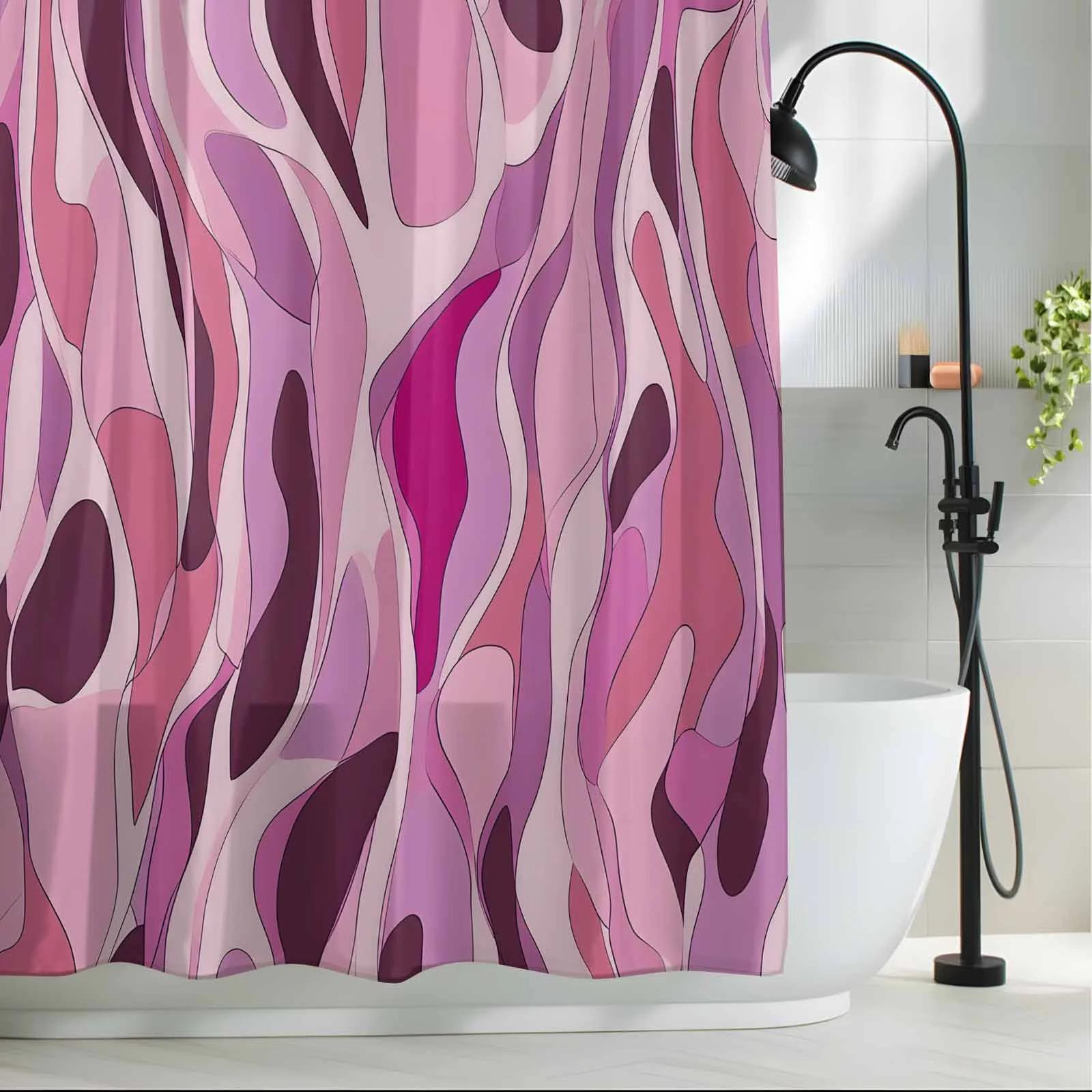 Modernism Style Fabric Shower Curtain Water Ripple Washable Shower Curtains for Bathroom, Waterproof Bath Curtain with Hooks Home Decor 72x72in