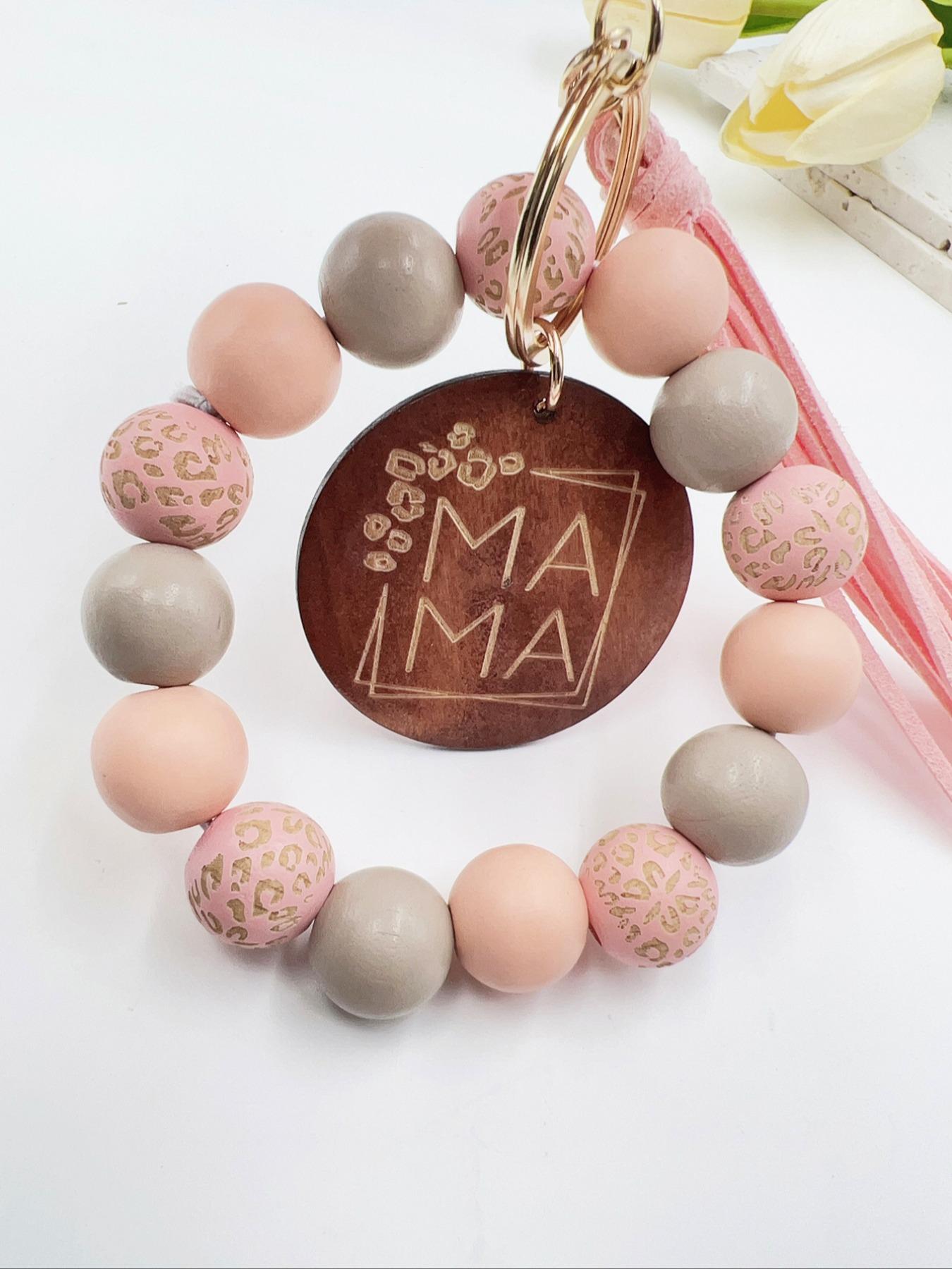 1/5pcs Handmade Wooden Bead Keychain with Leopard Print and Polka Dots, Sport Punk Theme, Mother's Day Gift, Women's Decorative Accessory, Keychain Bag Pendant