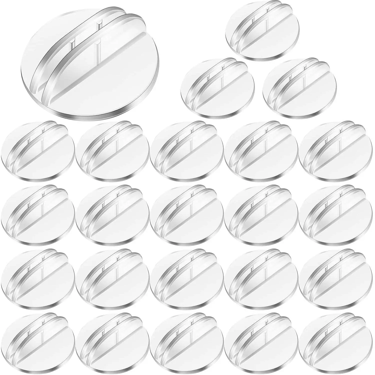 25 count Mini Plastic Card Stands 1 Inch Round Base Clips,Clear | Place Card Holders for Table Numbers Price Tags Menus,  Pieces Holders  Slot Design for Weddings Parties Retail
