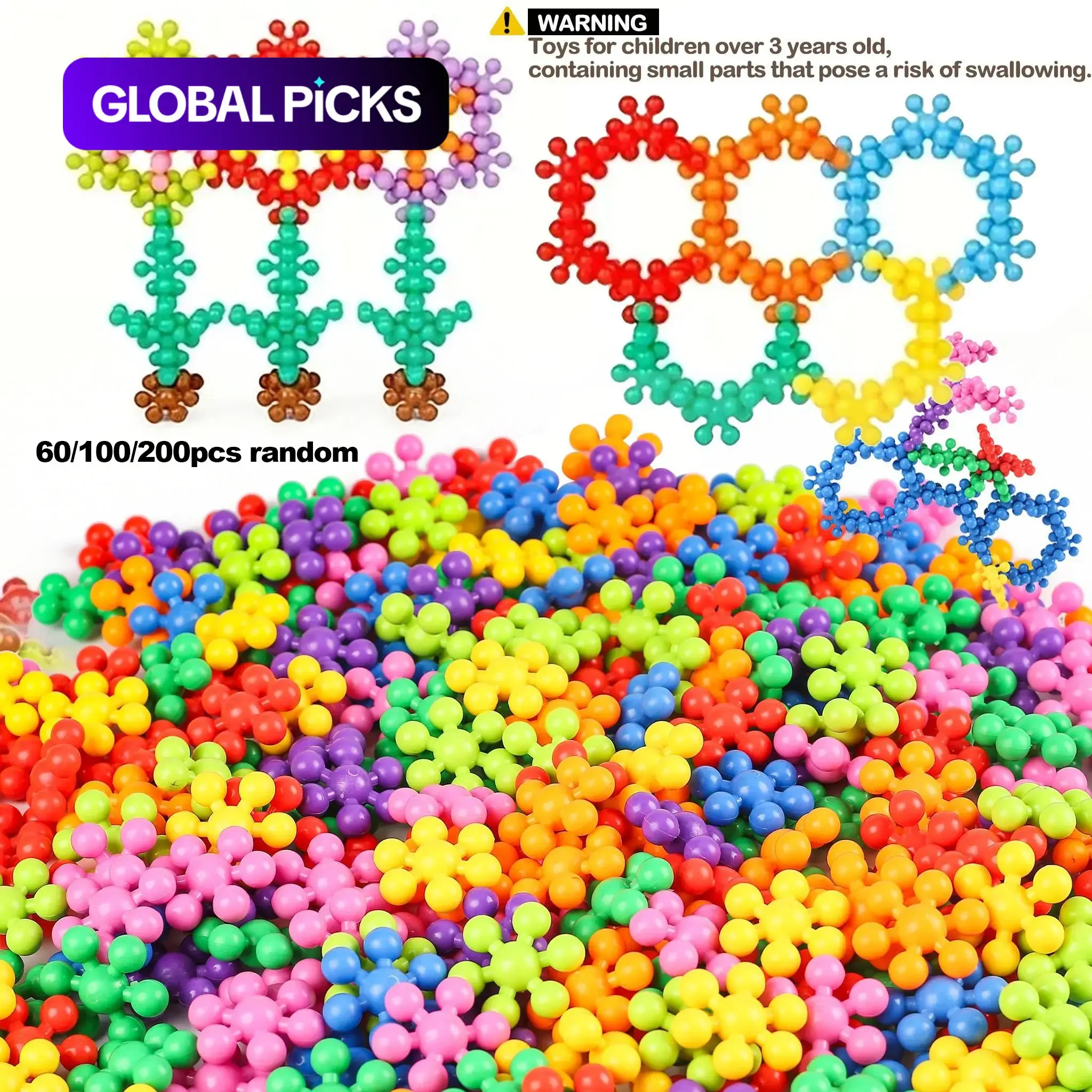 Random-Color Flower Building Blocks, Building Block Model, Building Sets, Building Kit, Buildable Blocks Kit, Creative 3D Snowflake Puzzle DIY Educational Plastic Assembly Toy, Ideal Birthday Gifts