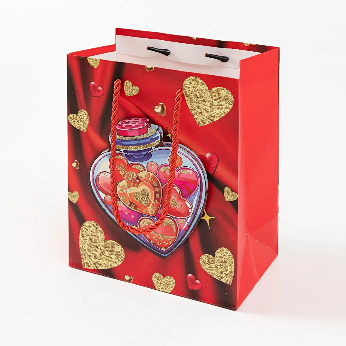 Romantic Valentine's Gift Bag, Heart-Shaped Chocolate Box Design, Thick Card Stock, Durable, 12-Pack, 18x10x23cm, Perfect for Couples