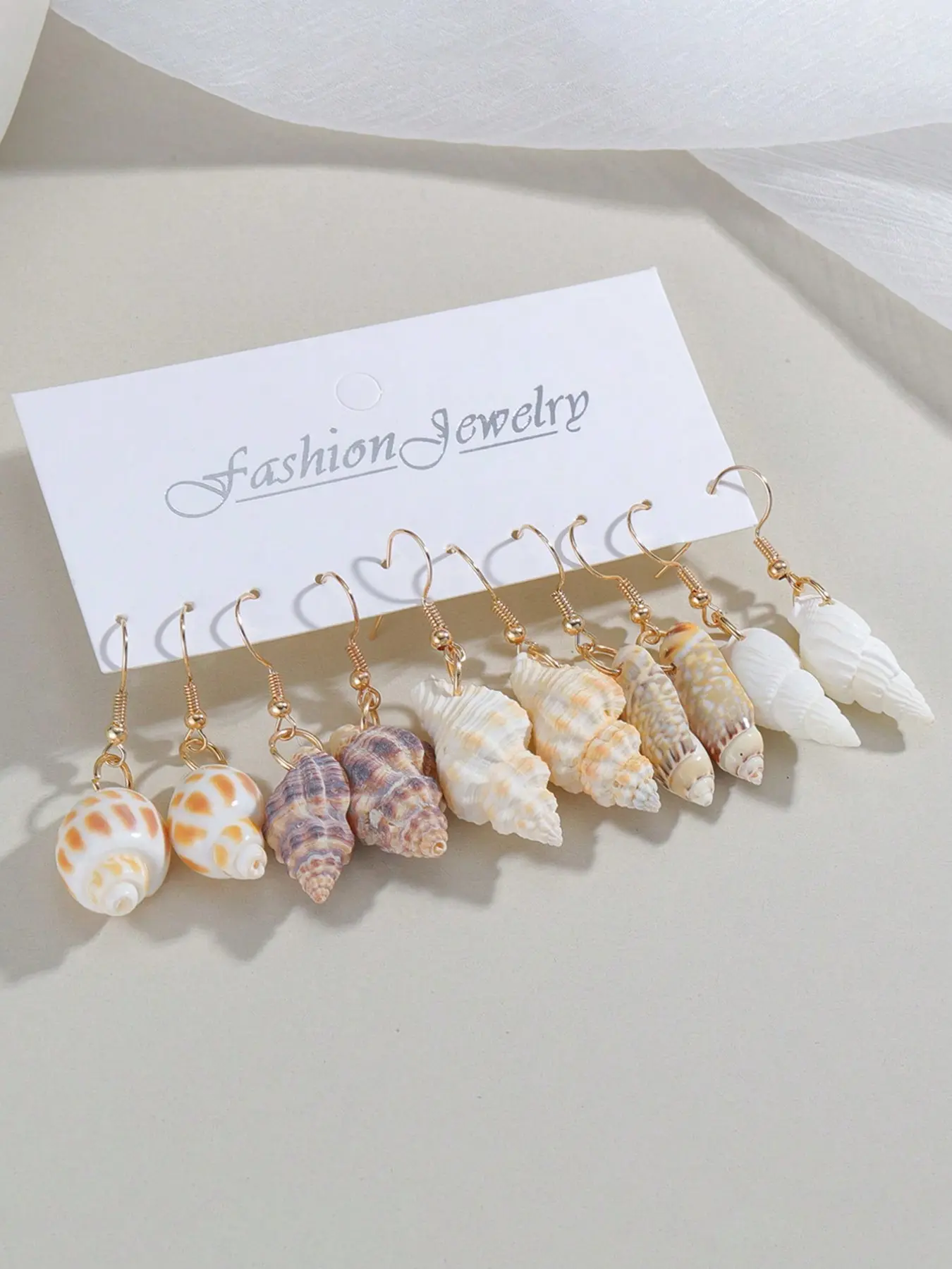 5 Pairs Set Beach Style Alloy Shell & Starfish Stud Earrings, Real Shell & Conch Dangle Earrings for Women, Summer Travel Fashion Jewelry, Suitable For Women To Wear In Daily, Vacation, Casual Gathering, Party, Jewelry Gifts