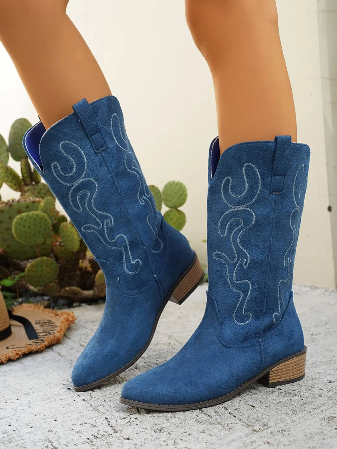 Women's Vintage Embroidered Western Cowboy Boots, Classic Tall Boots, Square Heel Low Heel, Perfect for American Western Style