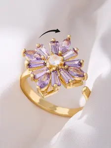Rhombus Horse Eye Stone Rotating Open Ring, Elegant Floral Style, Artificial Zircon, All Seasons, Birthday Gift for Women