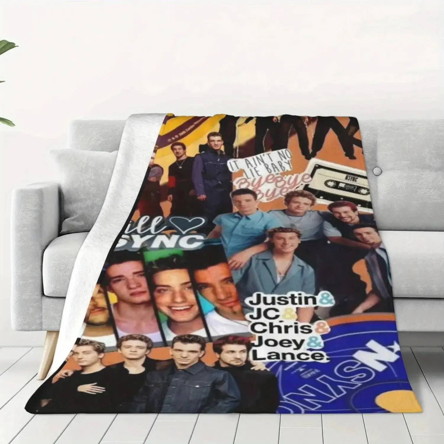 NSYNC themed patchwork print flannel blanket - super soft, warm and versatile, machine washable for sofa, bed, travel - the perfect gift for fans