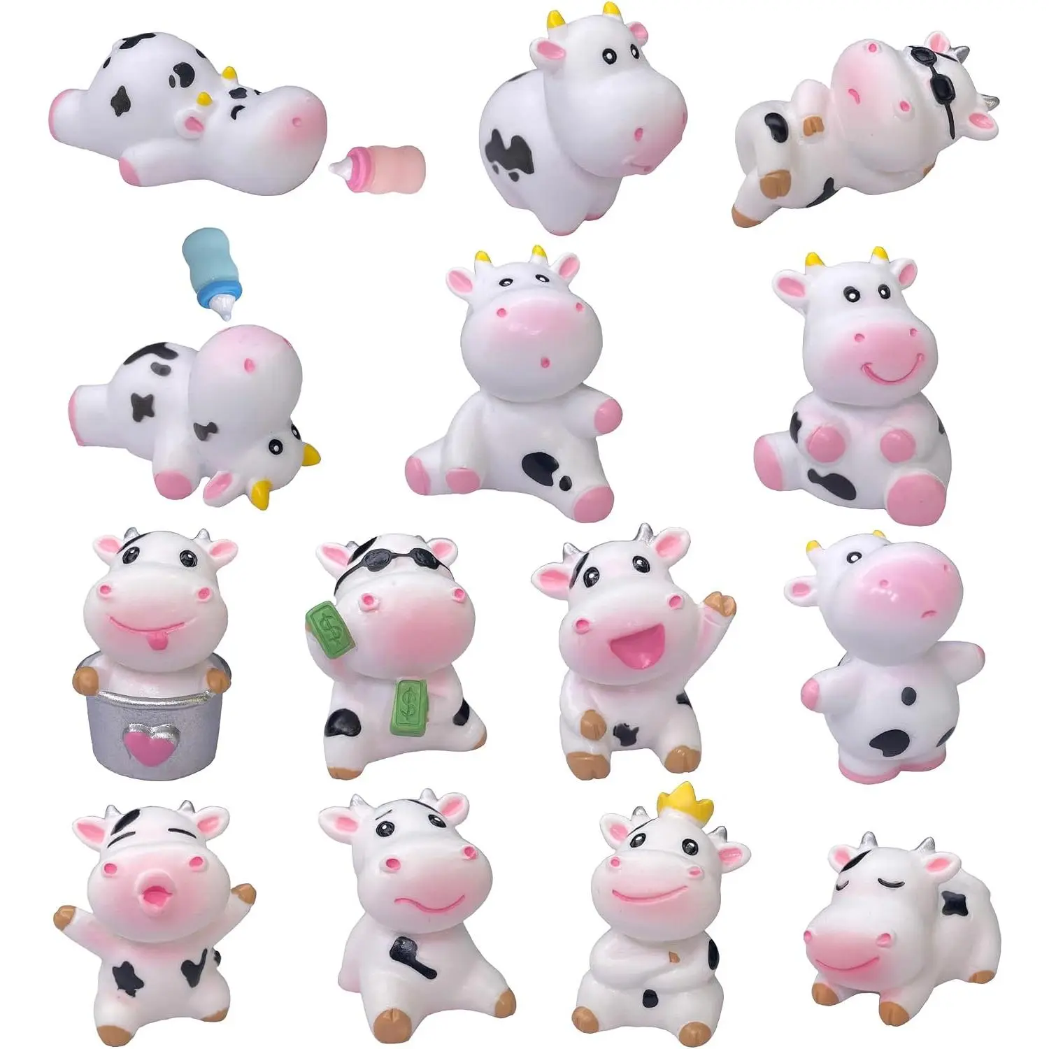 16 count Cute Cows,Mini  Miniature  Cow Figures, Fairy Garden Moss Landscape Ornaments for Outdoor Decoration, Décor,Cake Decoration,DIY Crafts …