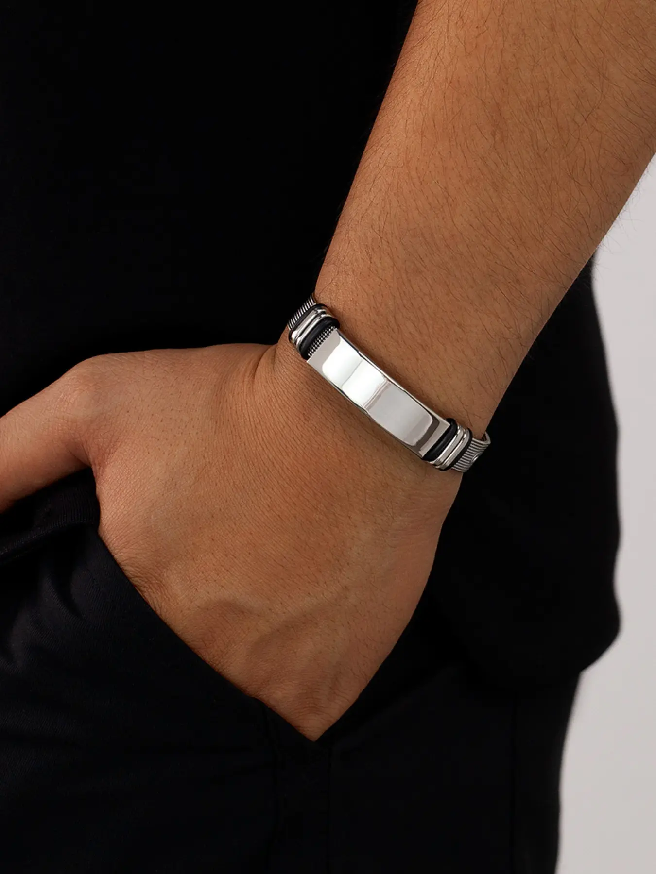 Adjustable Smooth Bangle DIY Engraving Jewelry, Luxury Versatile Lightweight Luxe Bracelet, Couple Basic Metal Wristband, Stainless Steel Mesh Band
