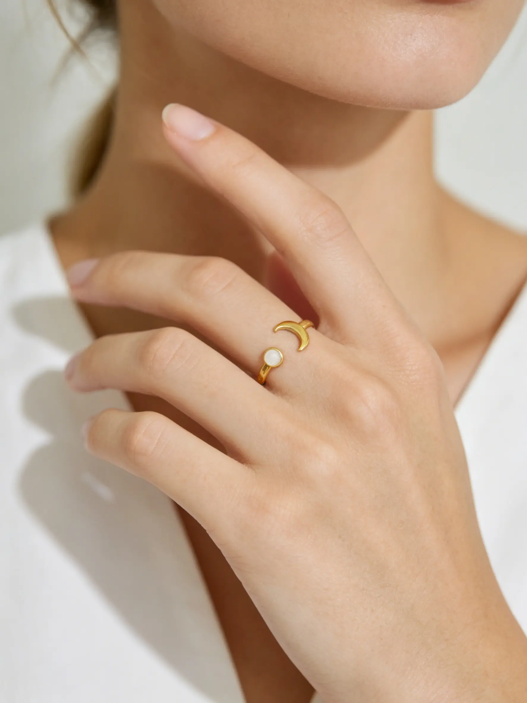 18k Moon Ring, Adjustable Open Design, Casual Style, Perfect Gift for Women, Trendy and Versatile Jewelry, Adjustable Open Rings