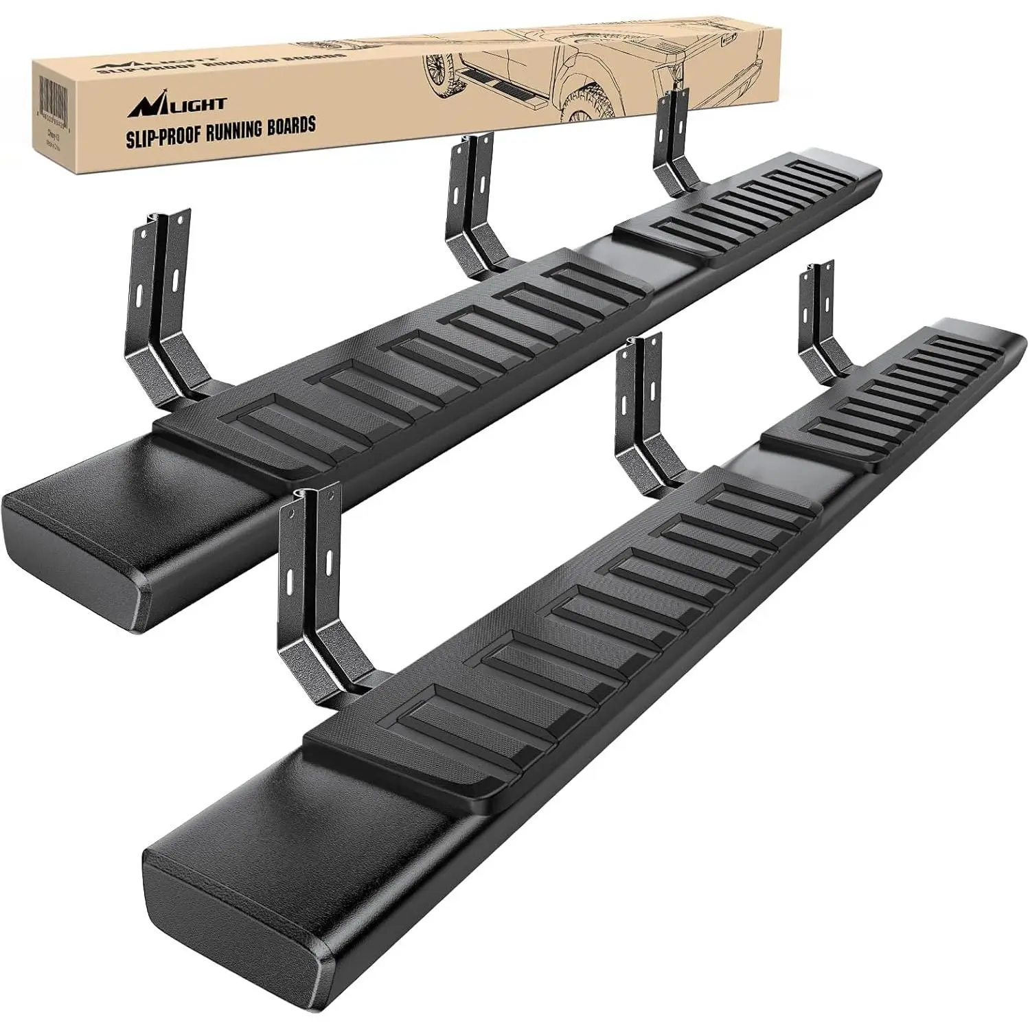 Nilight Stainless Steel Running Boards - 6-in Bolt-On Side Steps with Scratch Guard, 450lb Capacity for 1999-2016 Ford F-250-F-550 Super Duty Crew Cab (4 Full-Size Doors), Black Nerf Bars