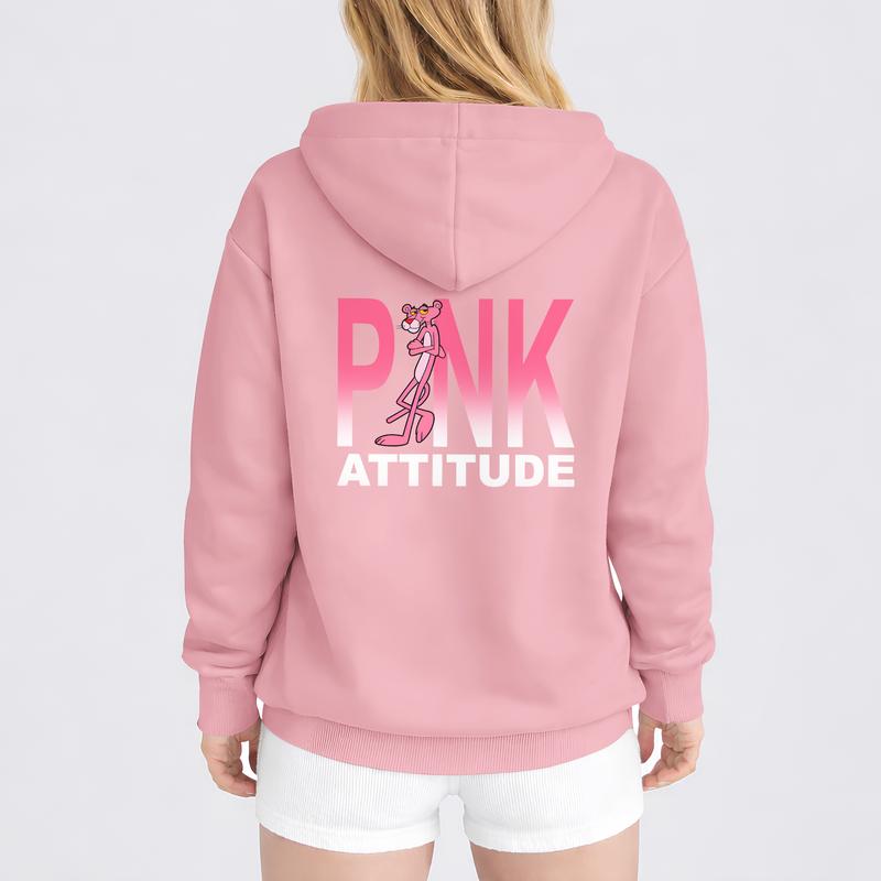 Women's Pink Cartoon Pattern Zip-Up Hooded Jacket, A Casual Outerwear Piece And Long-Sleeved Hoodie, Suitable For Autumn, Winter, And Spring. Perfect For Everyday Casual Wear And Indoor And Outdoor Activities.