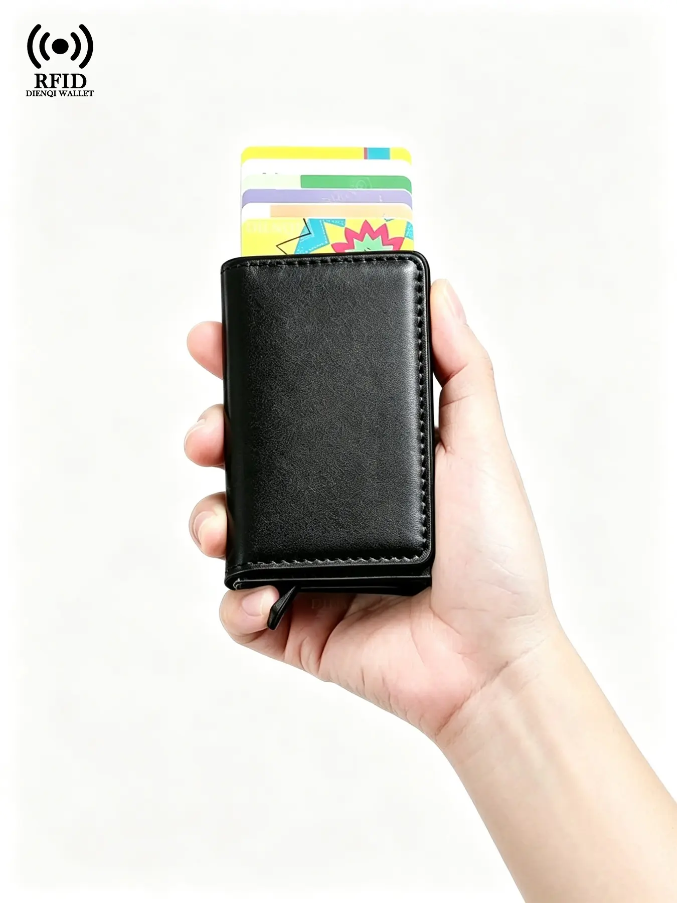 RFID Blocking Pop Up Wallet, Trifold Credit Card Holder, PU Leather Aluminum Card Case, Slim Cardholder, Money Clip, All Seasons