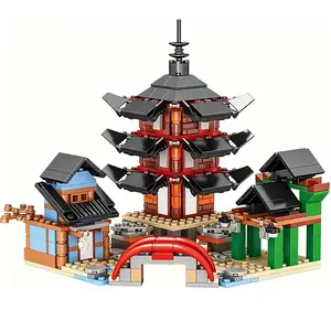 1 Bag Temple Model Building Blocks Set With 6 pcs Ninja  Mini Figures Children's Bricks Toy Gift Idea for Kids