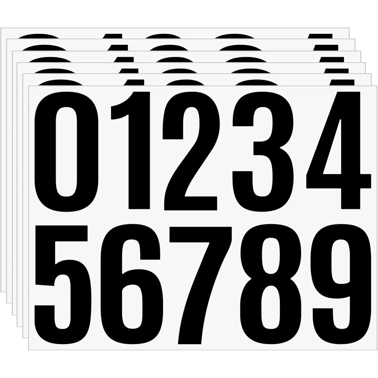 4-Inch Black Number Stickers 0-9, 6 Sheets Self-Adhesive Vinyl Decals, Waterproof Durable Labels for Address Sign, Garage Door Use
