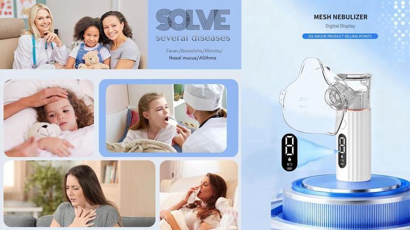 Handheld Portable Mesh Nebulizer with LED Interface & Auto-Cleaning Breathing Nebulizer for Adults & Kids & Pets at Home