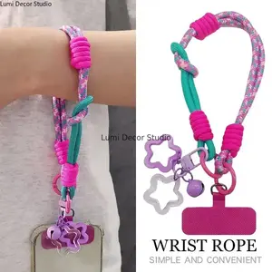【Fashion item】Dual Color Anti Loss Phone Wrist Strap Polyester Short Lanyard With Star Pendant Unisex Adjustable Phone Charm Keychain For Men Women Daily Use Travel Outdoor Sports Lightweight Durable Secure Grip Fashion Wrist Accessory No Brand Statemen