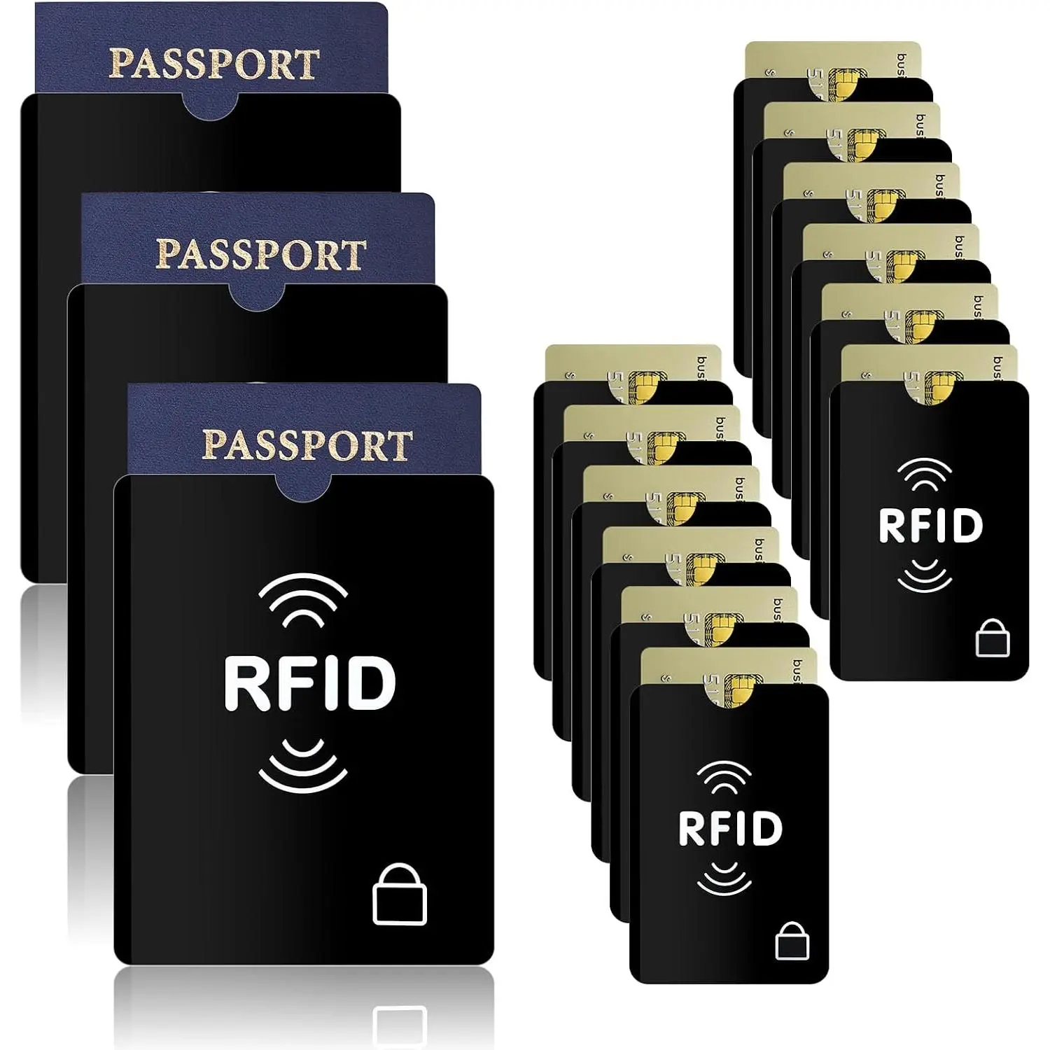15 count RFID Blocking Sleeves 3 Passport Sleeve RFID Sleeves 12 Identity Protection ID Cards Blocking Sleeve Effectively Protect Travel Essentials Fits Wallet Purse From