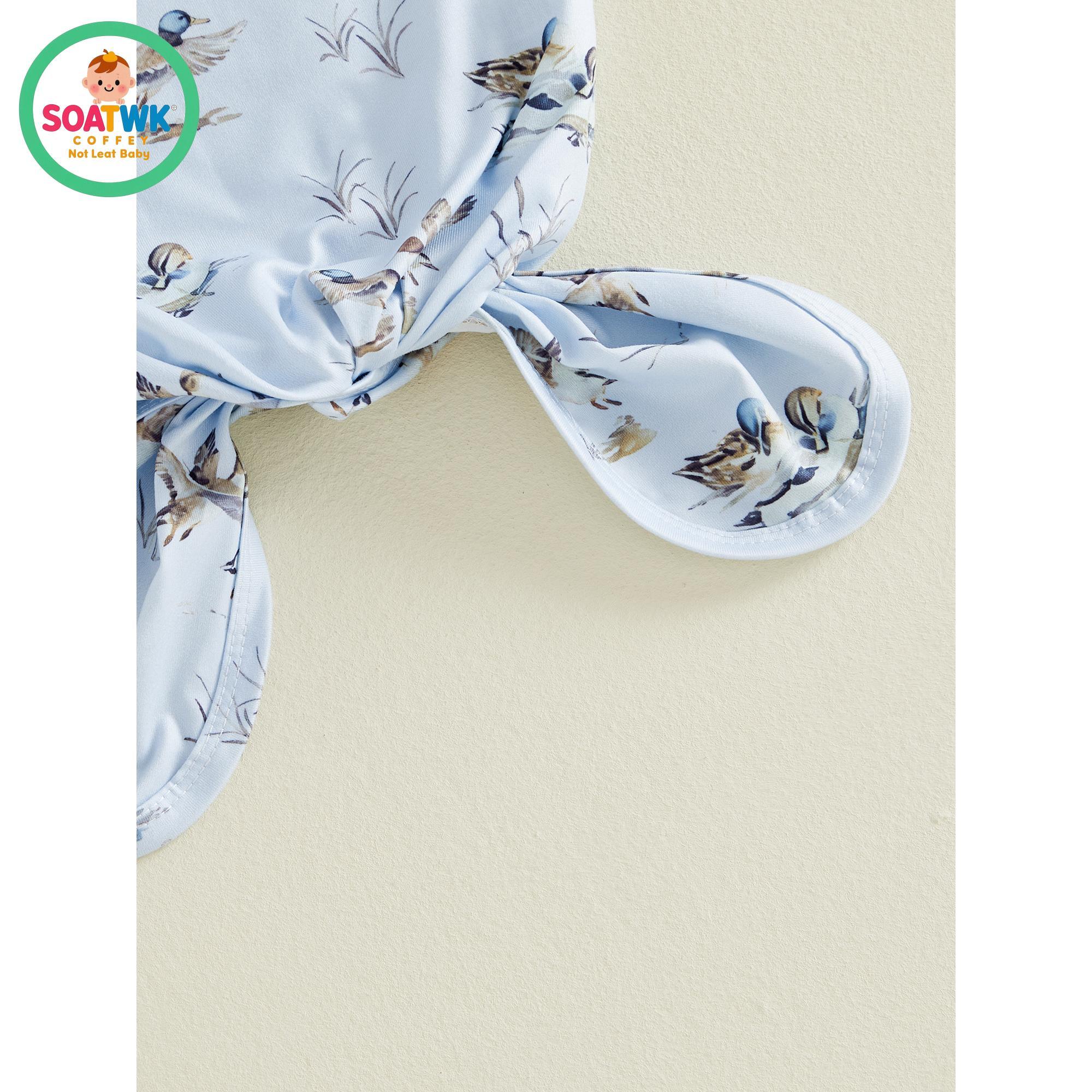 Baby Boy Sleeping Bag with Hat Cute Duck Print Newborn Knotted Gown Infant Swaddle