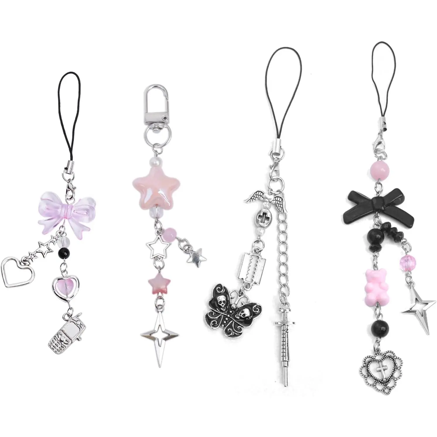 1-4PCS Cute Phone Charms Aesthetic Y2K CellPhone Charms Strap  Strawberry Butterfly  Phone Charm Y2K Accessories  for Backpack, Digital Cameras, Kindles, Air Pods