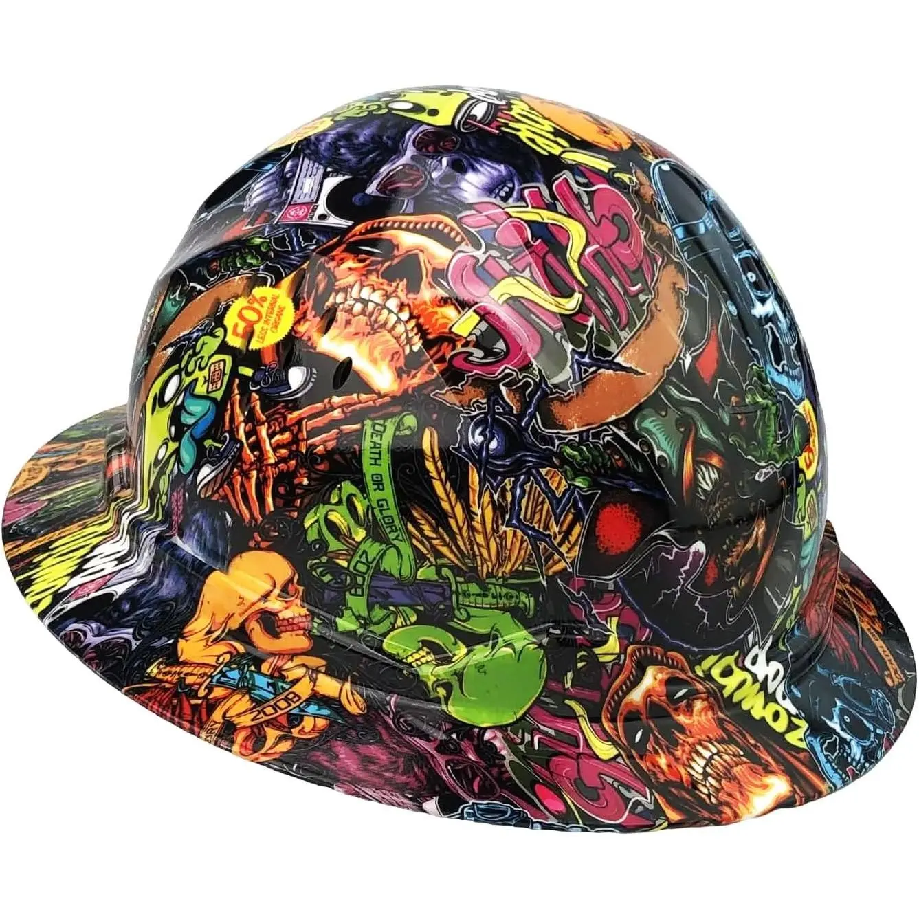 Full-Brim Vented Headgear with Graffiti Art Shell, HDPE Impact-Resistant Body, Adjustable Dial Fit, Airflow Channels, All-Day Wear – Outdoor & Workshop Use