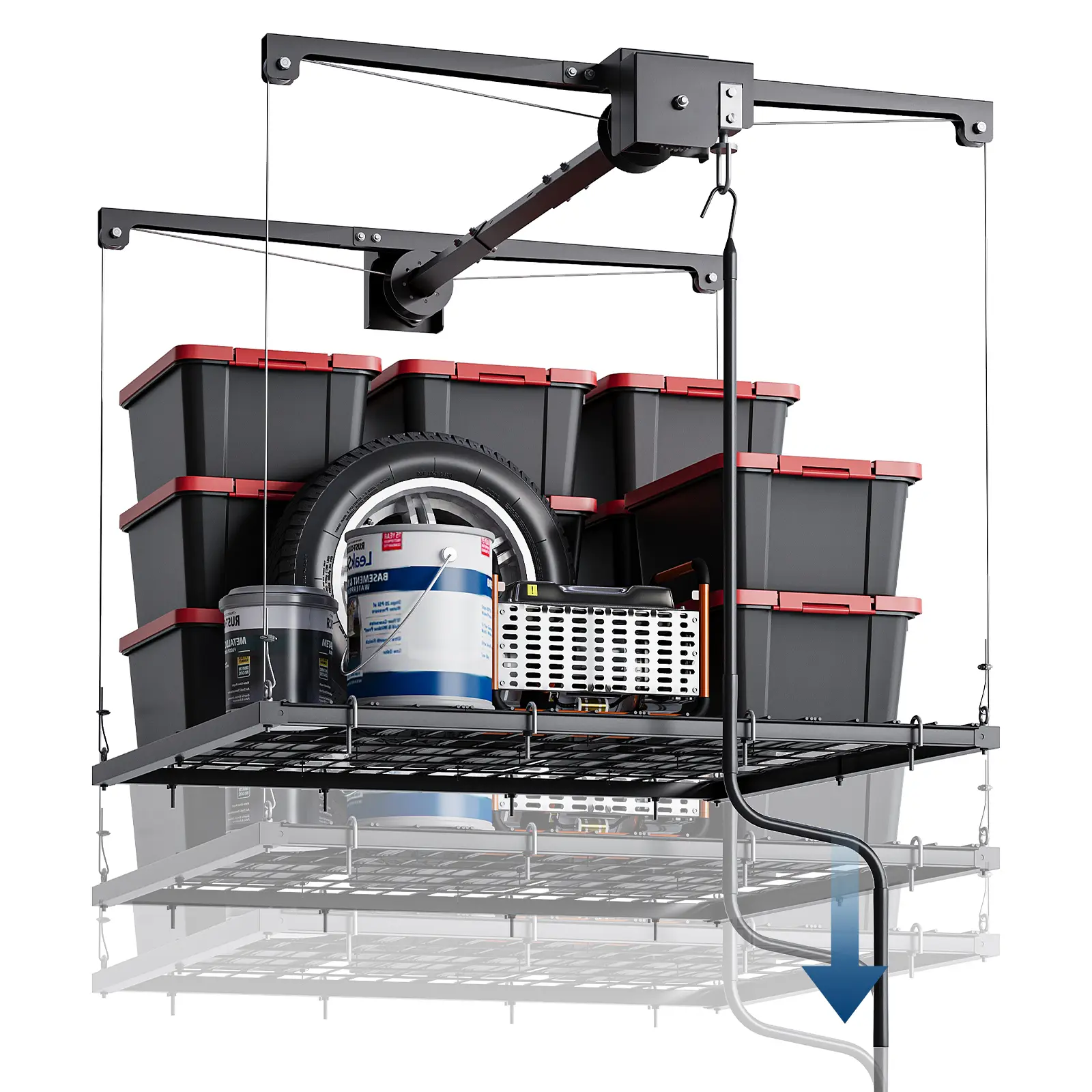 Garvee Adjustable Overhead Garage Ceiling Storage Rack – Heavy Duty 4x4ft Organizer with 250 lbs Capacity – Space-Saving Mounted Shelf for Attic, Basement, Garage or Storage unit – Automatic Safety Lock
