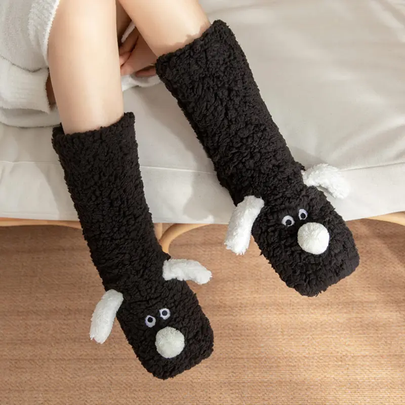 Cute Cartoon Dog Floor Socks Winter Warm Non-slip Plush Socks For Women