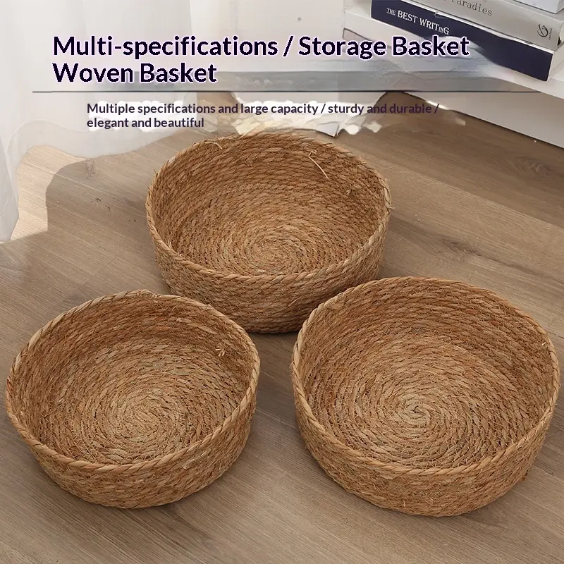 3-piece set of hand-woven storage baskets, home organization and storage straw baskets, decorative table wicker baskets for storing fruits and snacks