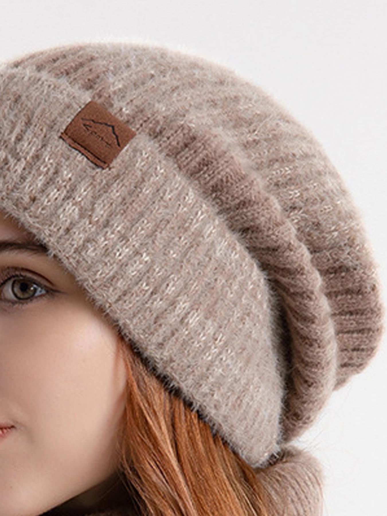 Women's Solid Color Patched Beanie Hat & Scarf Set, Casual Thickened Warm Cozy Hat & Scarf, Fashion Accessories for Fall & Winter