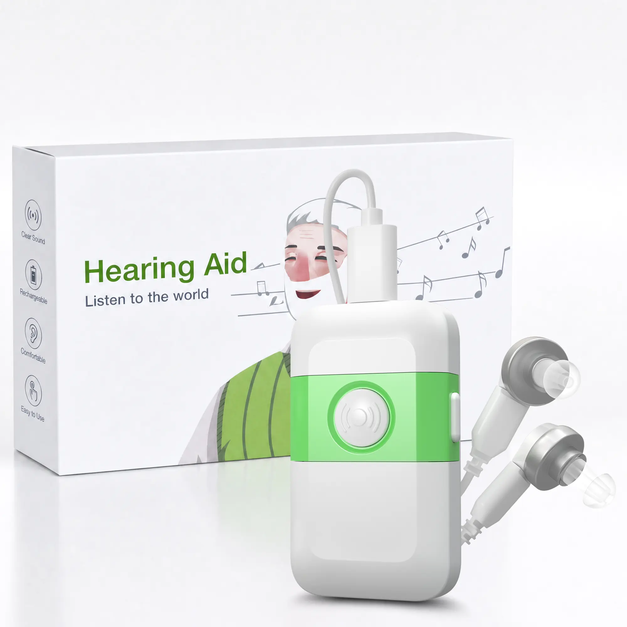 Rechargeable Digital Pocket Hearing Aid For Adults, Featuring Noise Reduction And 10-Level Volume Adjustment, Dual Ear Sound Amplification, Long Battery Life, Designed Specifically For People With Hearing Impairments,gifts for seniors,home hearing device,