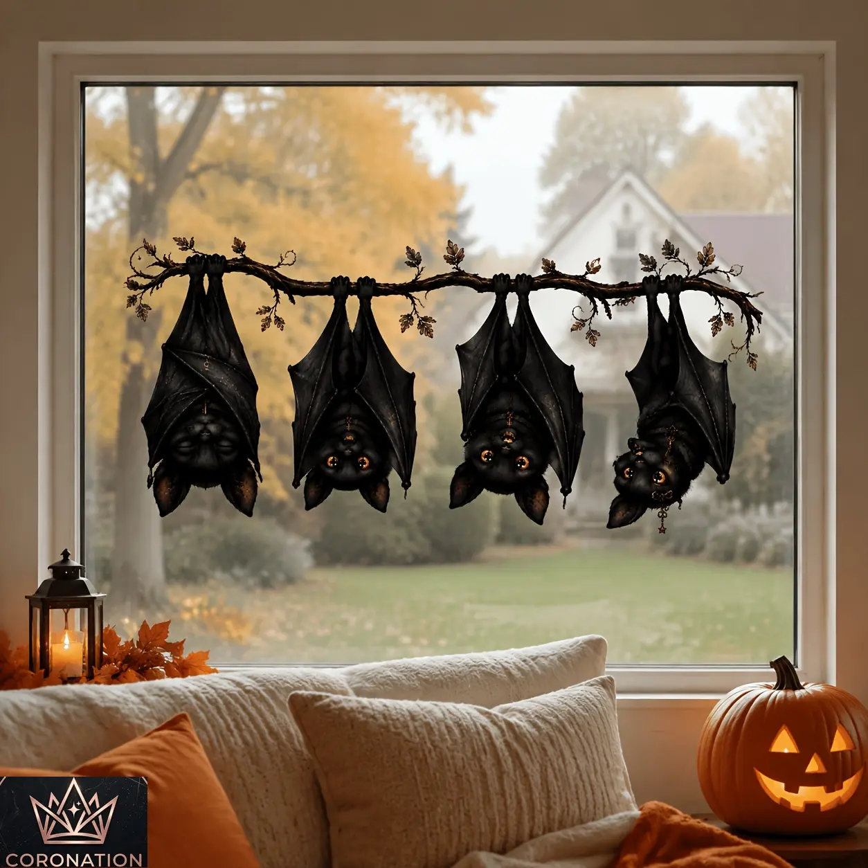 Halloween Bat Window Clings Decoration, Spooky Black Witch Bat Branch Stickers for Glass Windows & Doors, Removable Reusable Wall Decals, Creepy Cute Halloween Home Decor for Bedroom, Party, Haunted House, Fall Festival