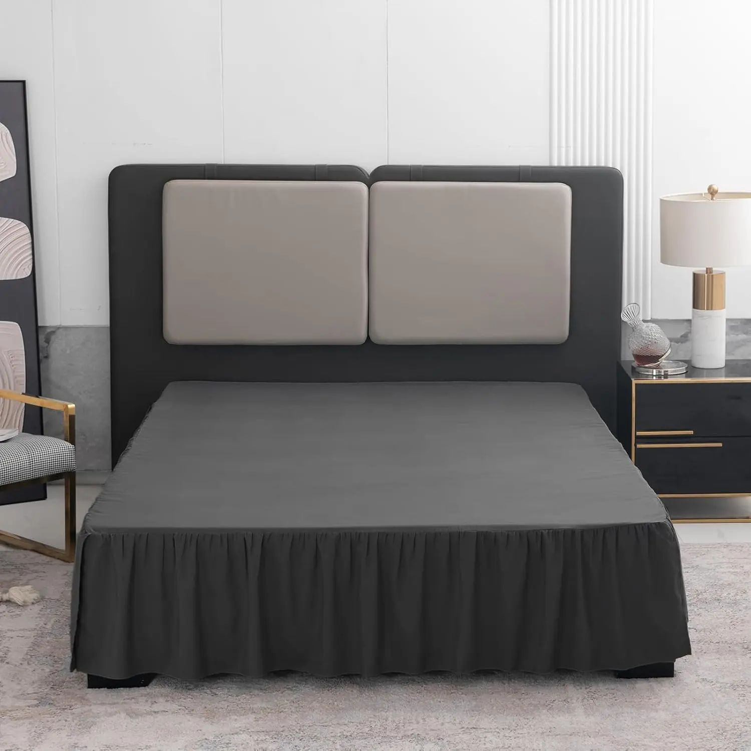 Bed Skirt Full Size 18 Inch Drop Ruffled Bed Skirt with Split Corners| Bed Skirt with Platform, Soft and Stylish 100% Microfiber, Black