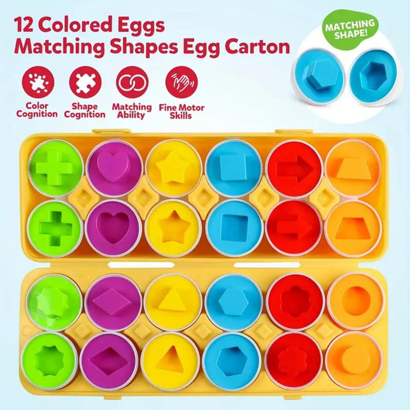 Random Color Egg Shaped Puzzle Toy, Shape Sorter, 12pcs/set Colorful Egg Matching Set, Early Learning & Fine Motor Skills Puzzle for Youngsters