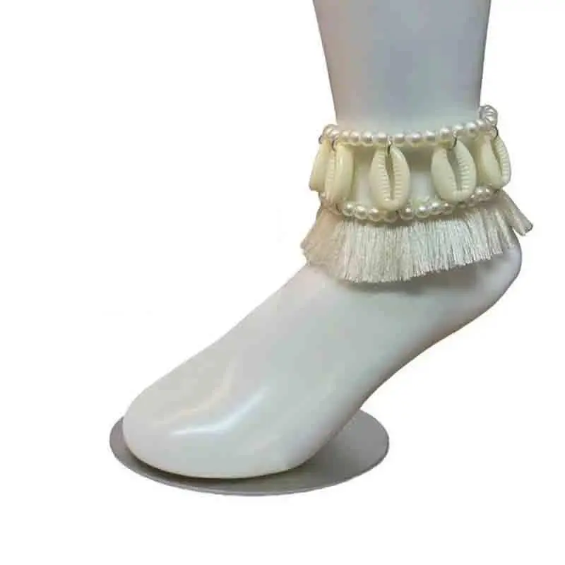 Anime Moana Princess Cosplay Earring Ankle Bracelet Shell Beaded Tassel Pendant Foot Chain Earclips Earwear Jewelry Accessory